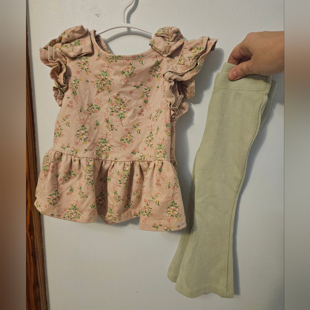 Cynthia Rowley Pink Floral Top and Green Pants Set